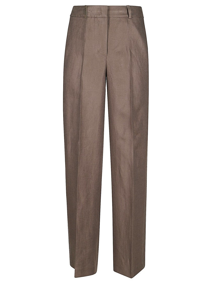 Peserico Linen Gabardine Trousers With Pleat And Subtle Shine