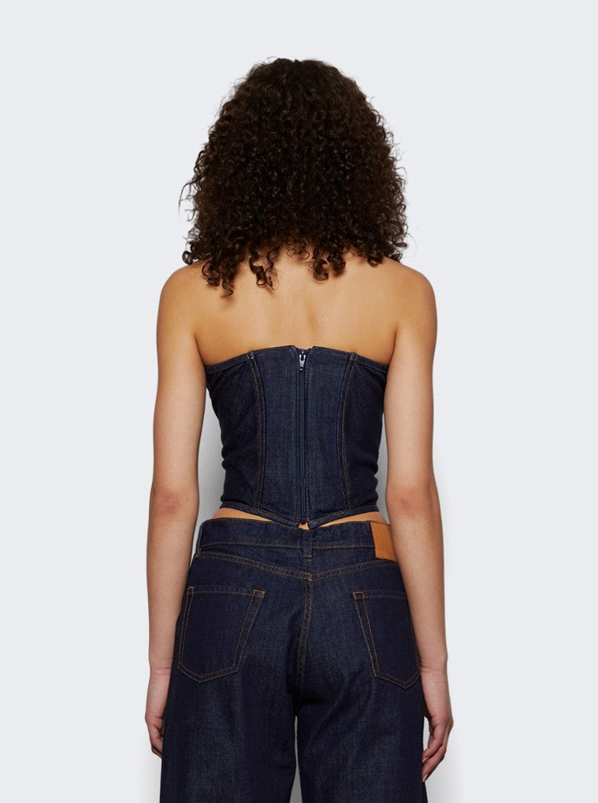 Magda Butrym Draped Strapless Denim Corset Navy