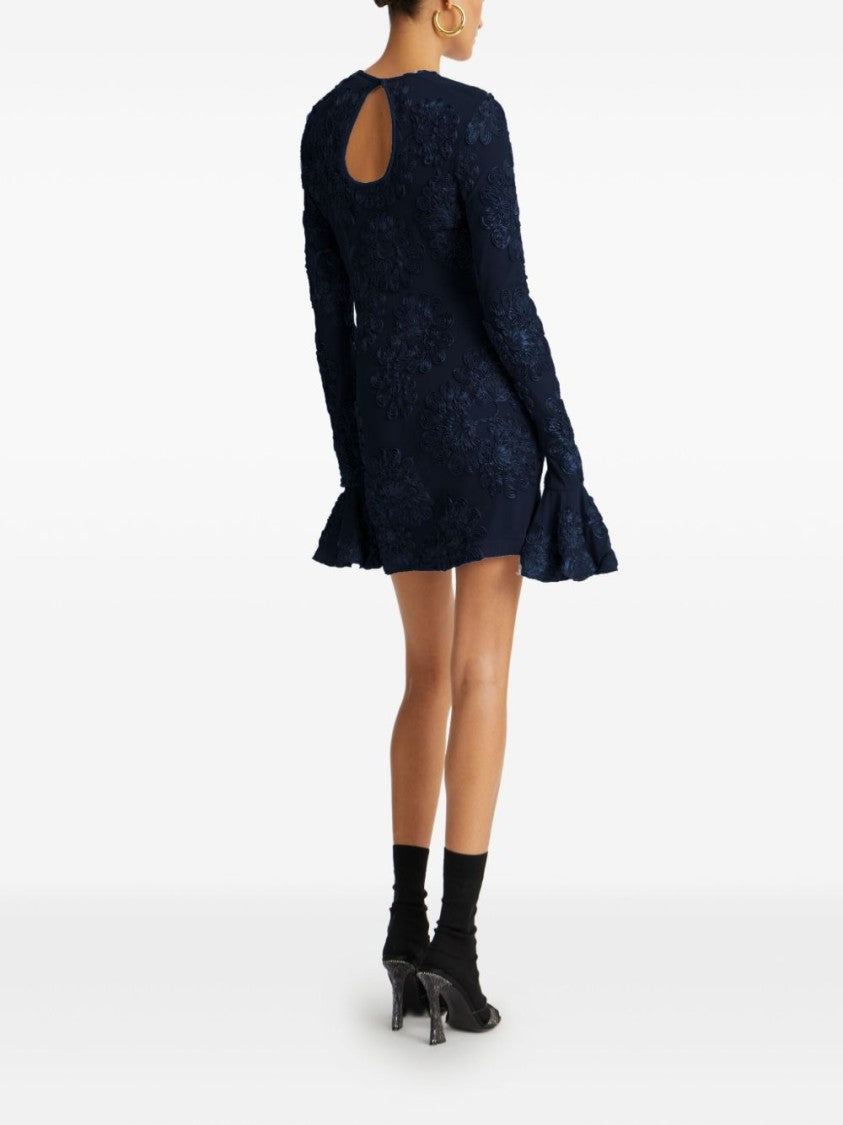 Rotate Fitted Mini Dress With Floral Appliqués And Keyhole Back