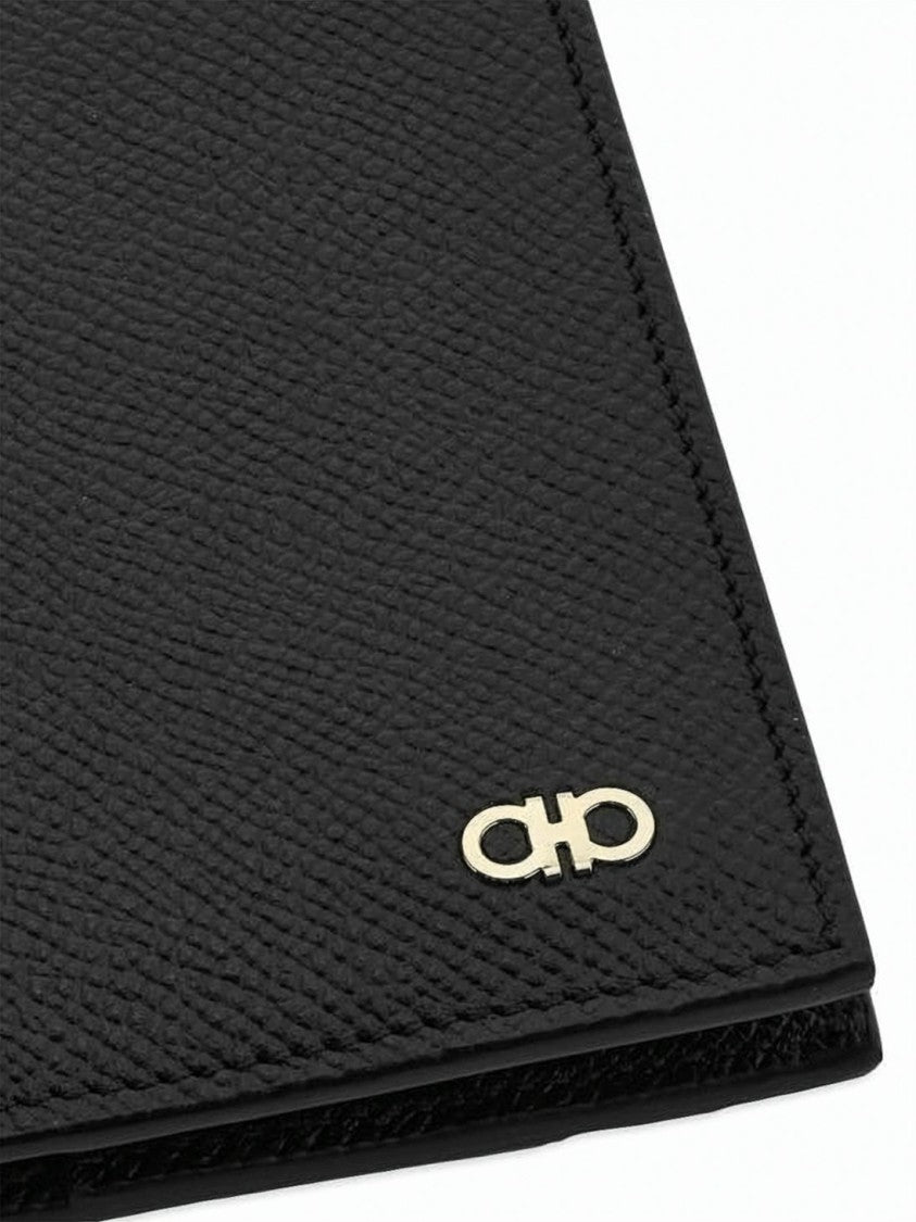 Salvatore Ferragamo Textured Leather Bifold Card Wallet With Metallic Logo