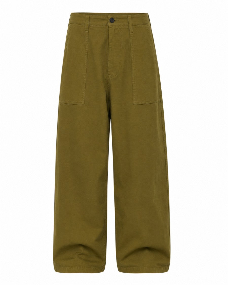 Cellar Door Olive Green Sasha Oversized Cotton Trousers