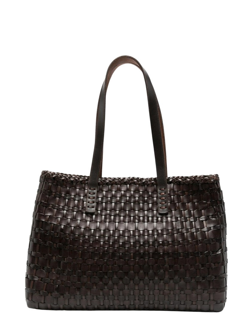 Dragon Diffusion Woven Leather Tote Bag With Braided Trim