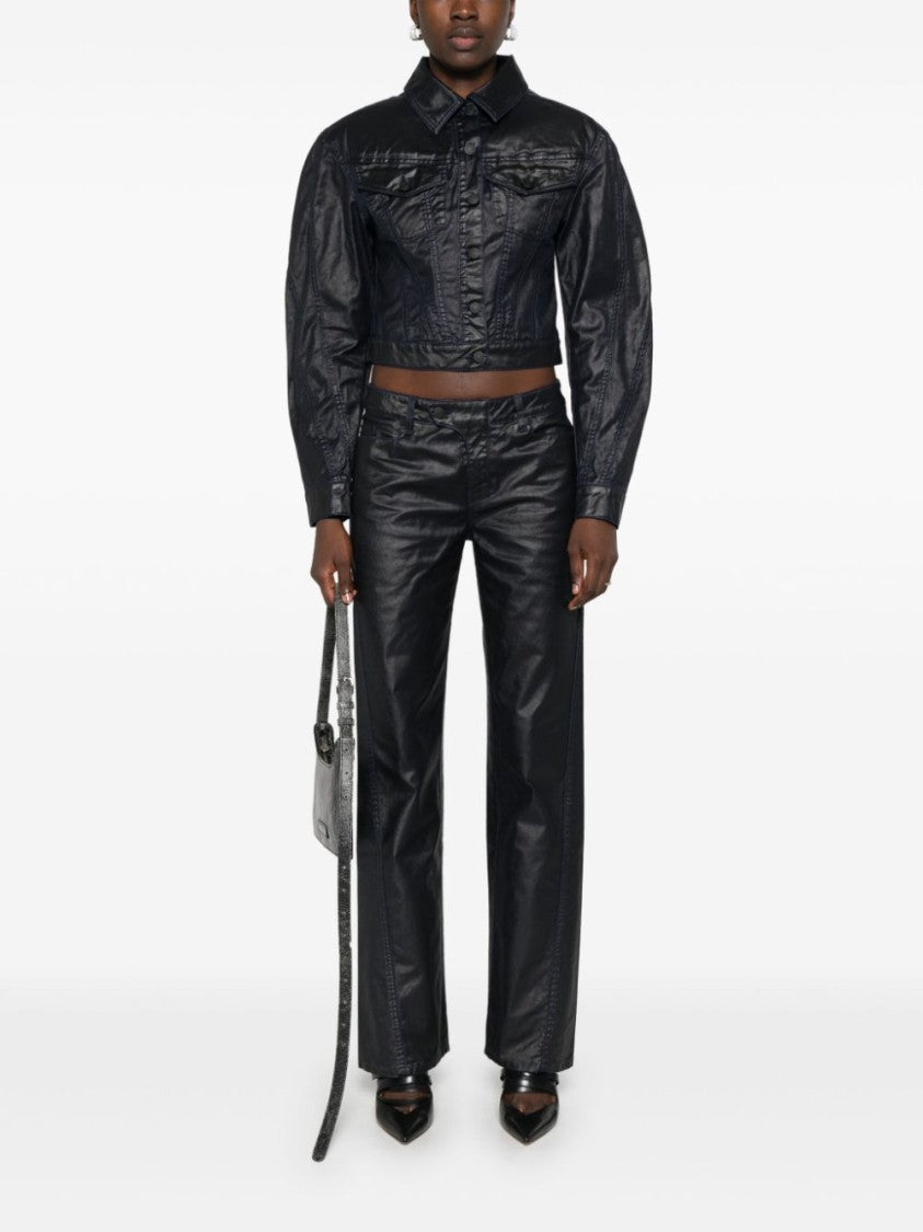 Mugler Cropped Midnight Blue Wax-Effect Jacket