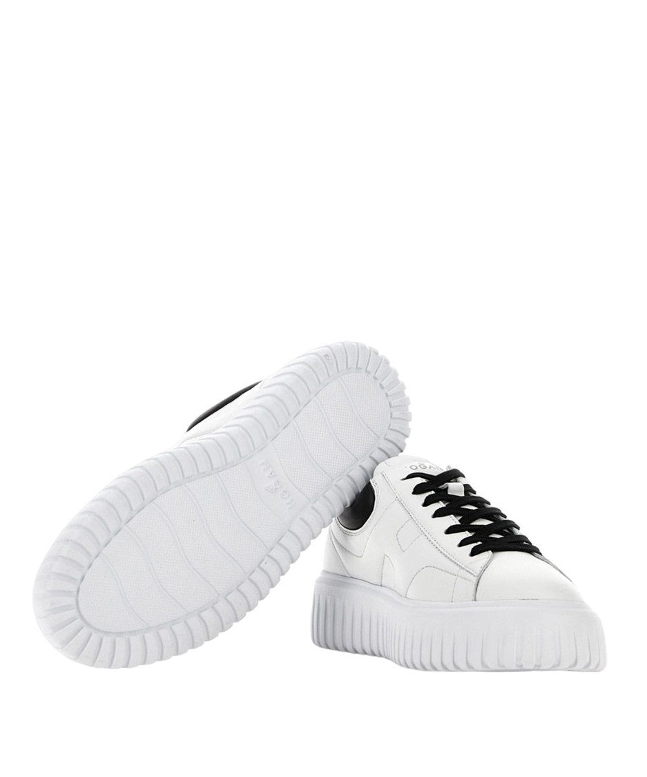 Hogan Dynamic White Leather Sneakers With Black Accents