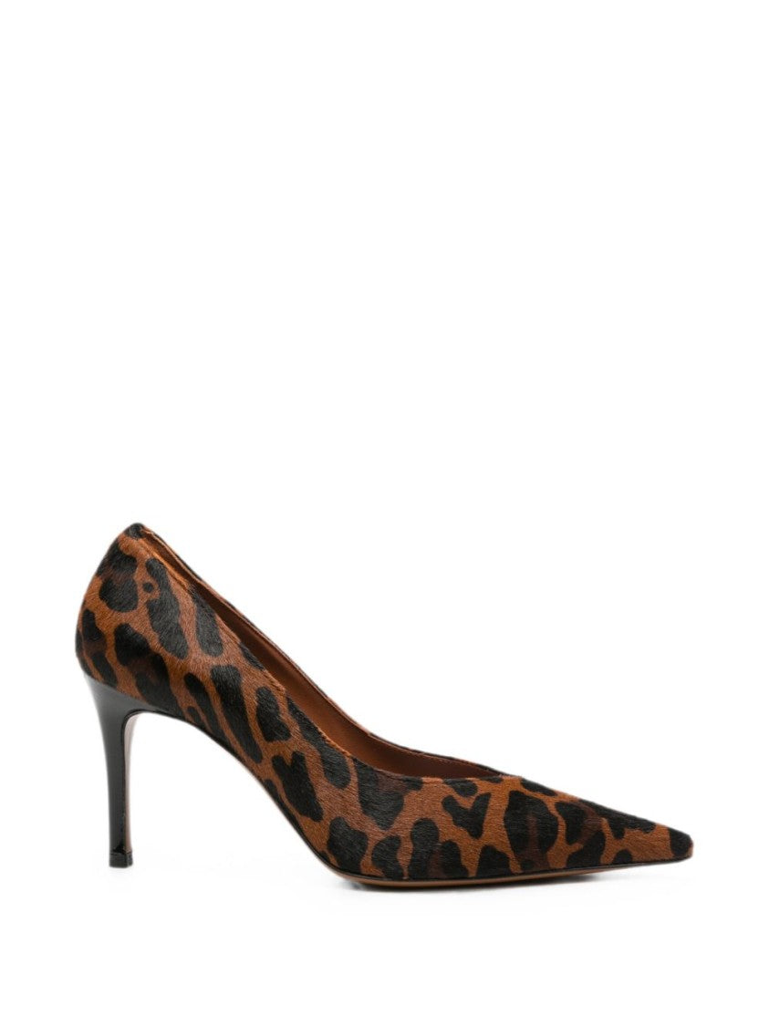 Roberto Festa Leopard Print Calf Hair Stiletto Pumps - Black