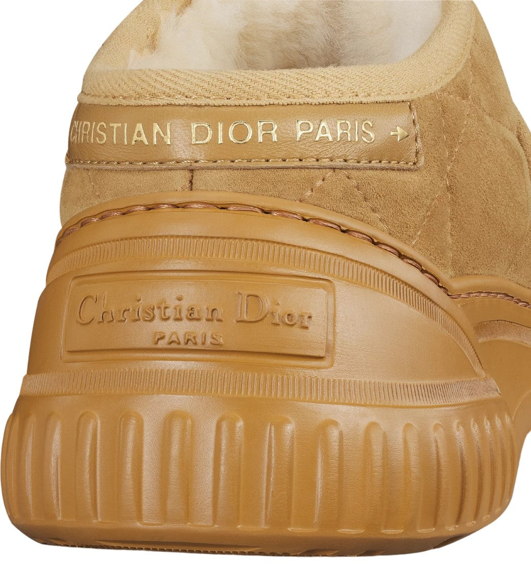Christian Dior Brown Quilted Suede Shearling Slip-On Boots