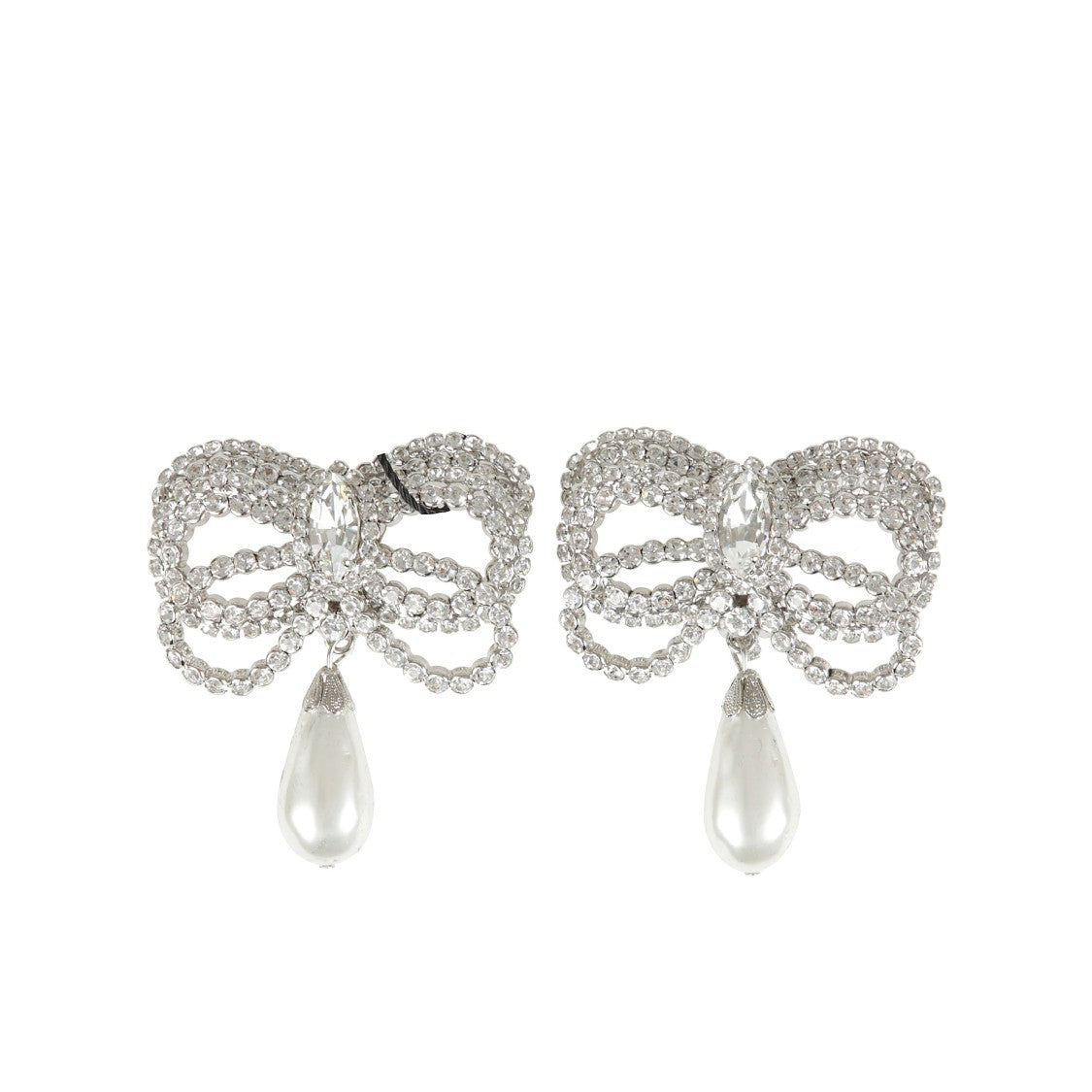 Alessandra Rich Crystal Bow Pearl Earrings