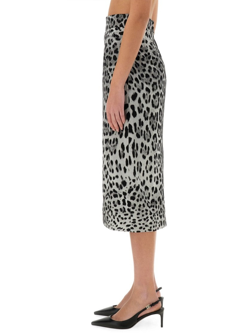 Dolce & Gabbana Leopard Print Charmeuse Longuette Skirt