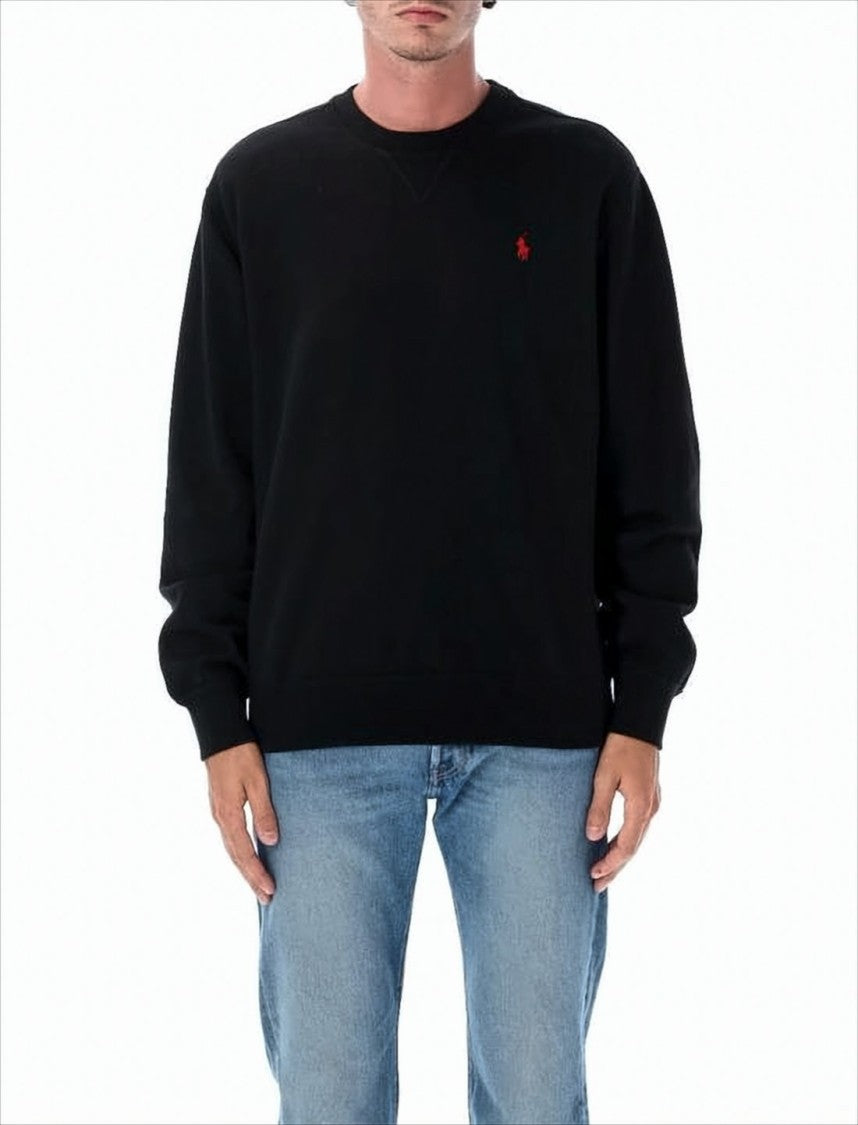 Polo Ralph Lauren Classic Black Crewneck Sweatshirt With Logo Embroidery
