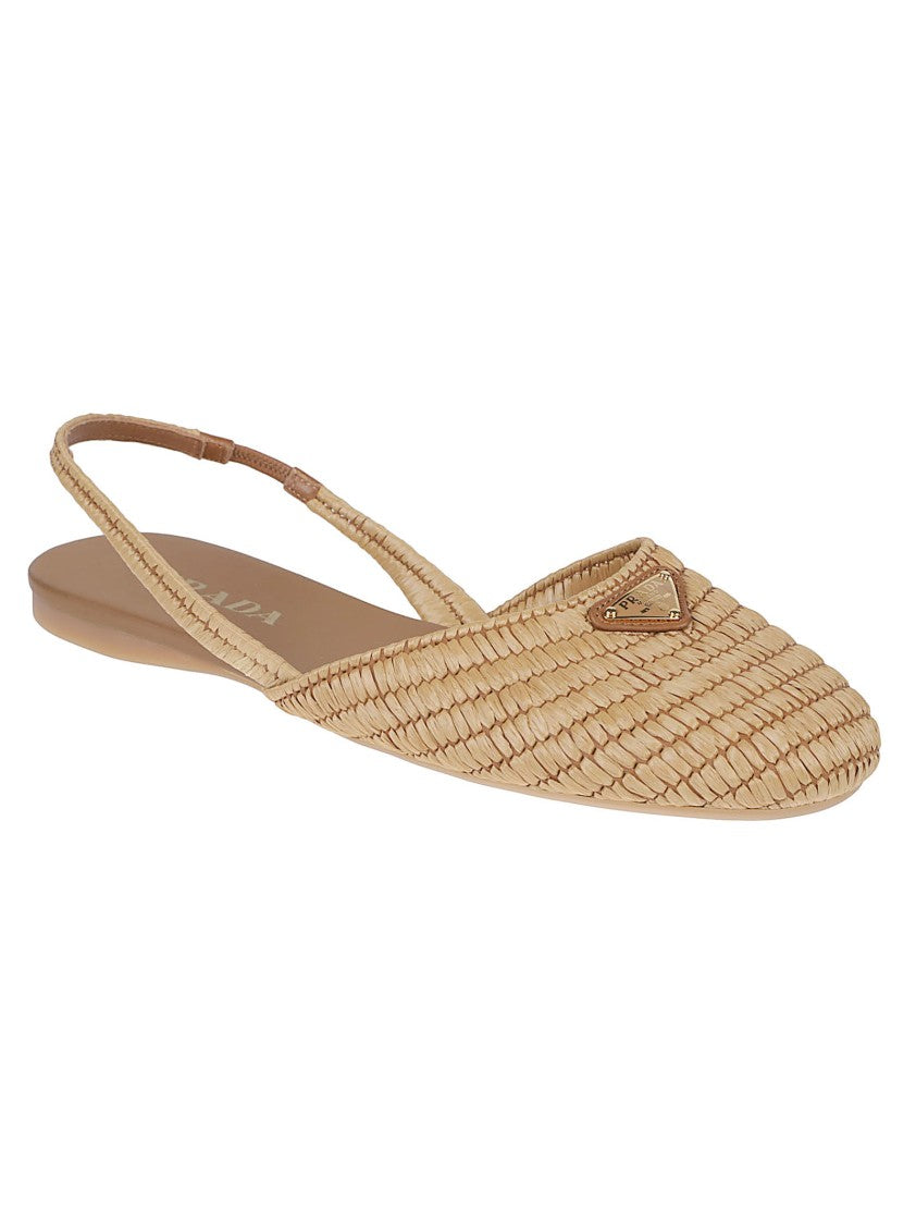 Prada Pointed Toe Woven Texture Slingback Ballerina Shoes