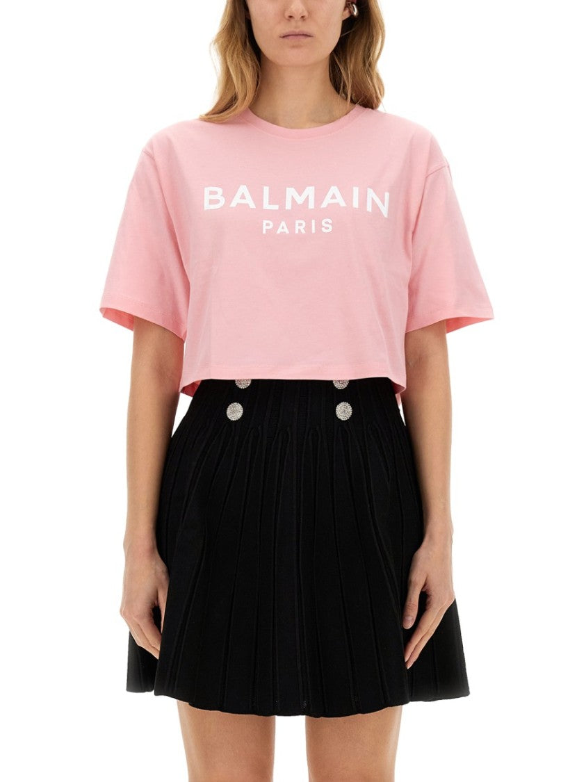 Balmain Cropped T-Shirt With Bold Logo Print