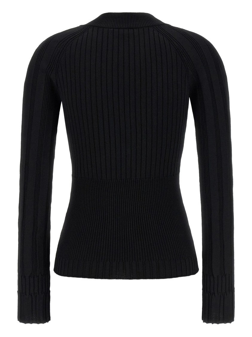 Balmain Fitted Ribbed Knit Gold Button Cardigan