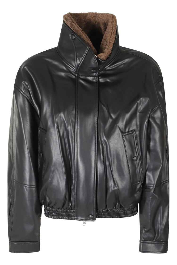 Low Classic Black Fur Collar Faux Leather Jacket