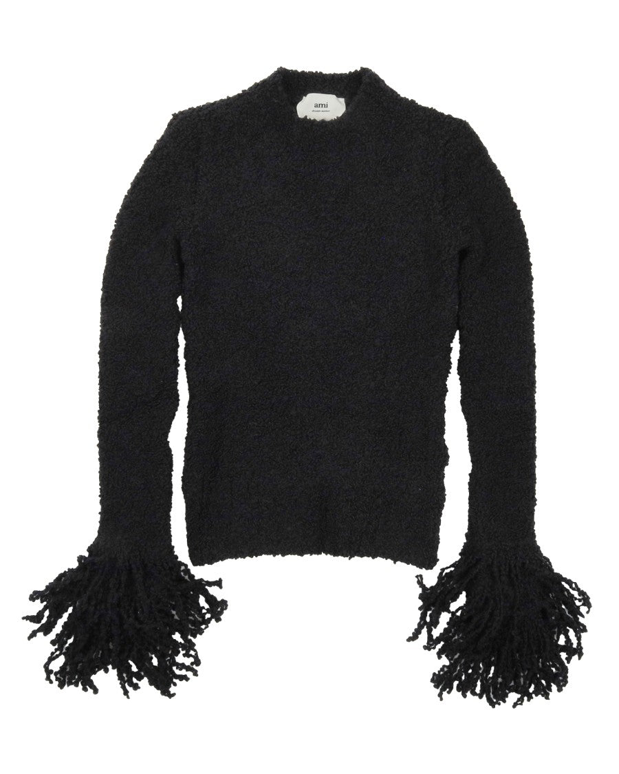 Ami Fitted Black Sweater With Textured Finish