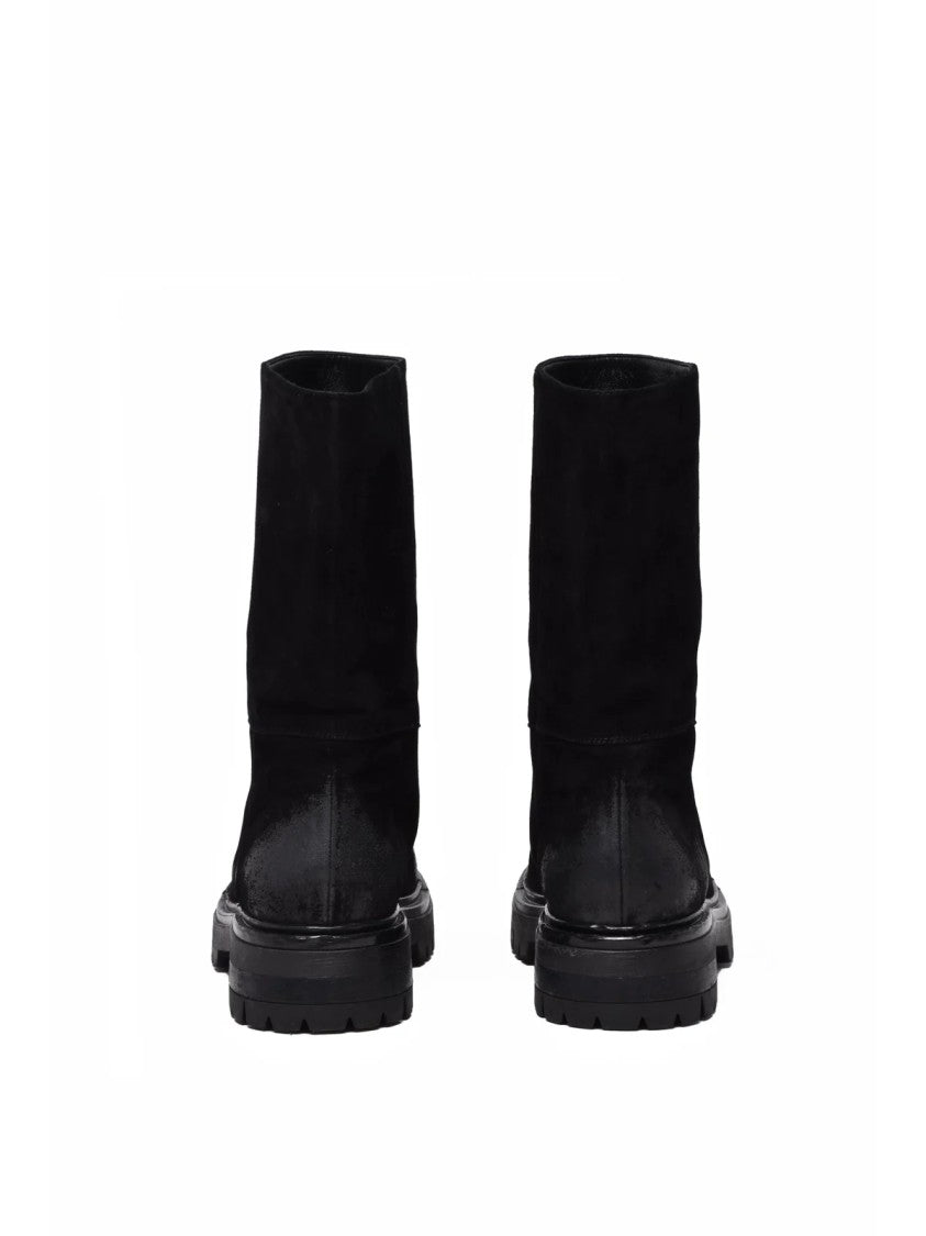 Elena Iachi Black Suede Round-Toe Boots