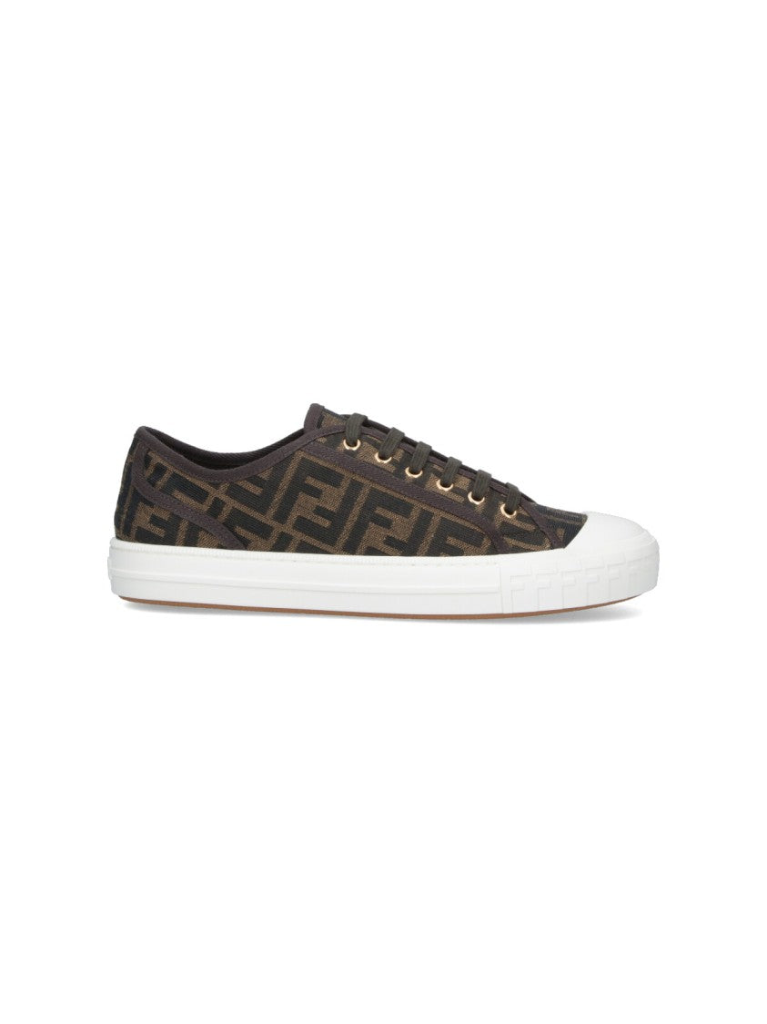 Fendi Brown Ff Jacquard Low-Top Sneakers