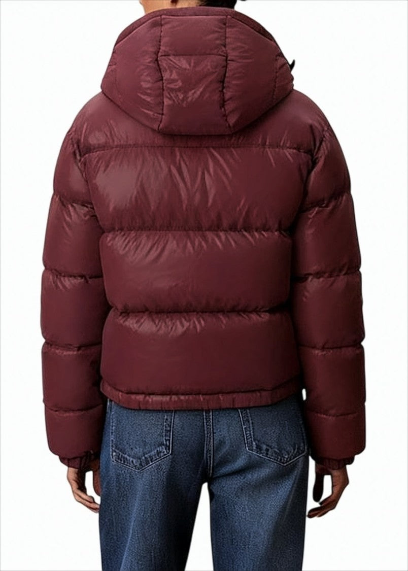 Calvin Klein Shiny Quilted Cropped Coat With Detachable Hood