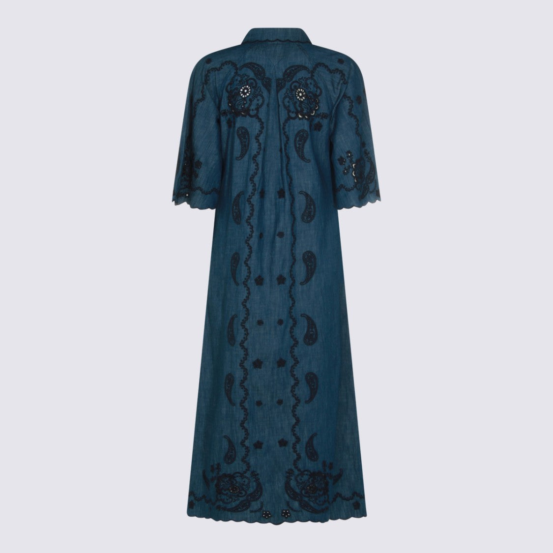 Zimmermann Embroidered Denim Midi Dress With Scalloped Details