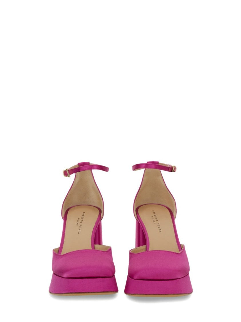 Roberto Festa "Nicla" Silk Heels With Ankle Strap And Block Heel