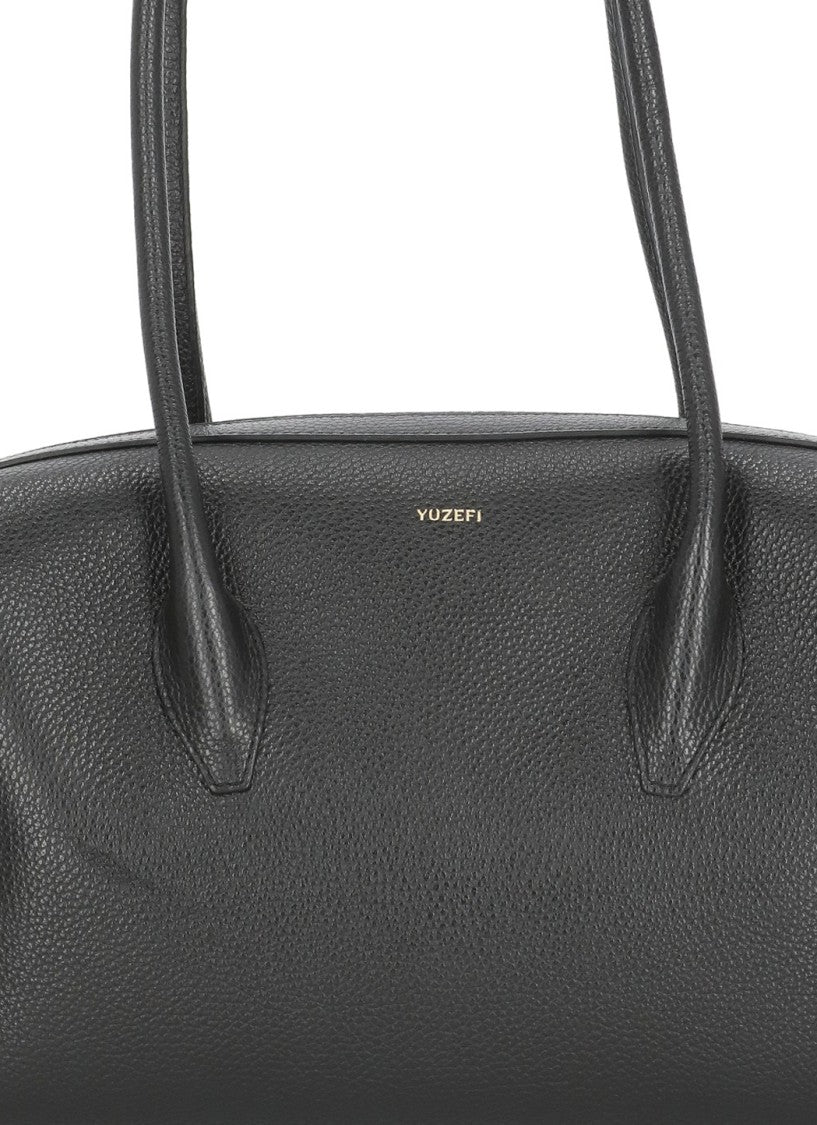 Yuzefi Pebbled Leather Duffle Bag With Golden Logo Detail