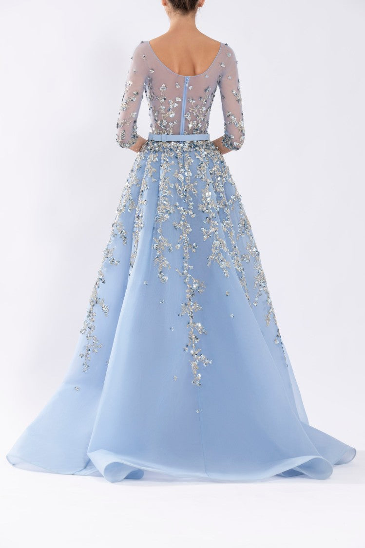 Saiid Kobeisy Tulle Beaded Dress With Envelope Skirt And Overskirt