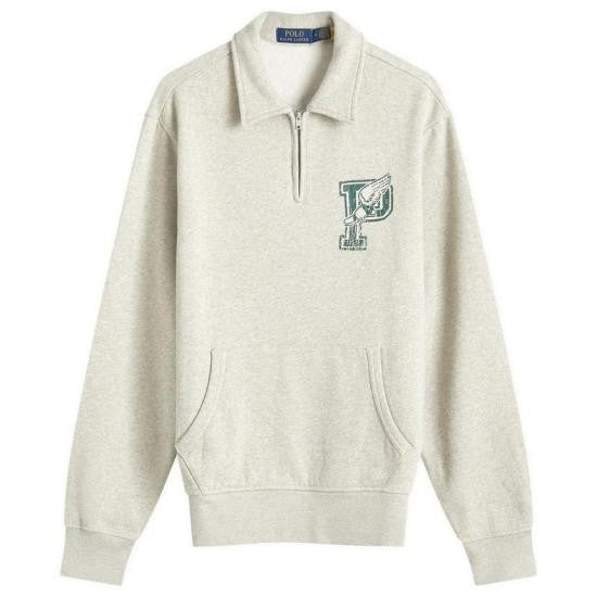 Polo Ralph Lauren Light Beige Zip-Up Knit Sweater With Kangaroo Pocket And Embroidered Emblem