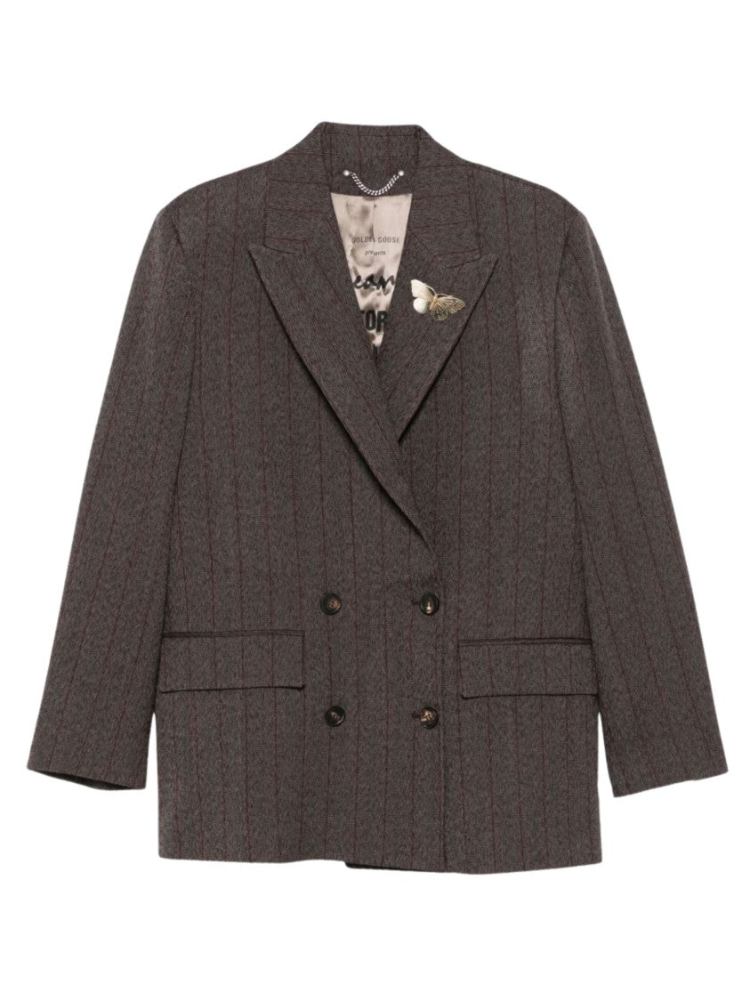 Golden Goose Pinstripe Double-Breasted Blazer With Butterfly Embellishment