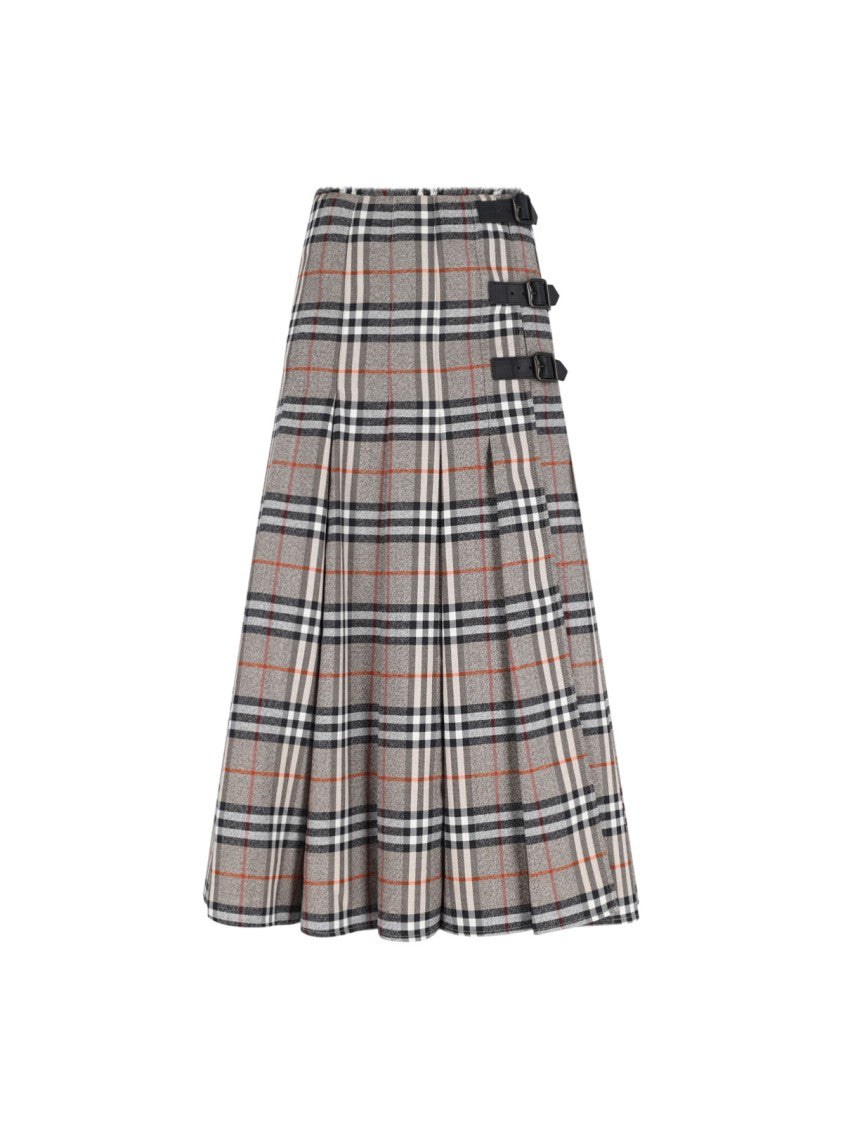Burberry Check Midi Skirt – Brown