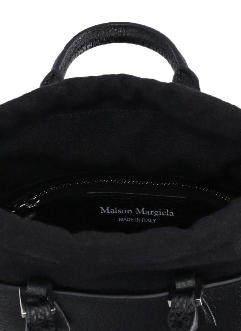 Maison Margiela Structured Rectangular Black Leather Hand Bag With Numeric Tab
