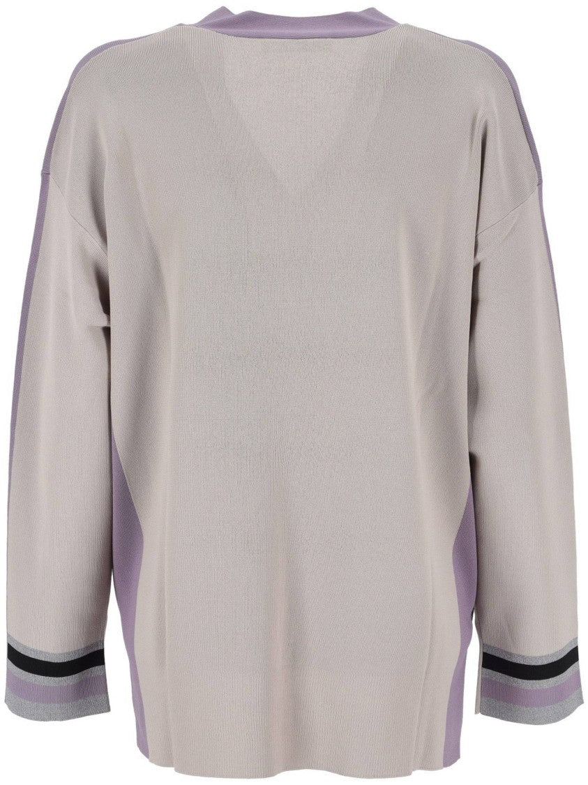 Elena Miro` Loose-Fitting V-Neck Top With Lilac Panels And Striped Accents
