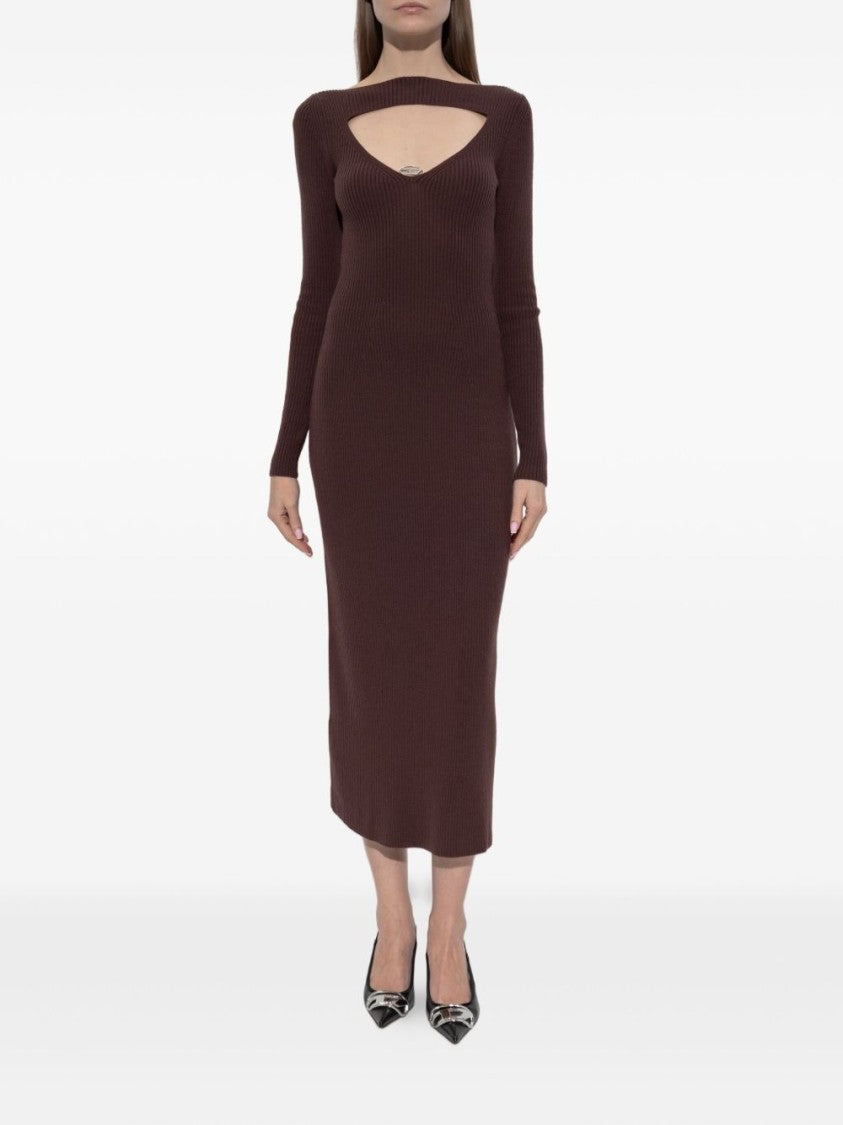 Diesel Ribbed Knit Midi Dress With Cut-Out Neckline