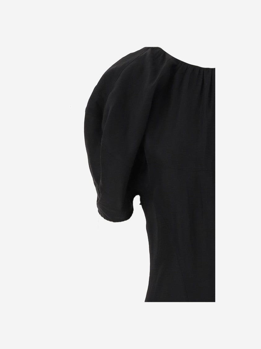 Tory Burch Puffed Sleeve Midi Dress With Concealed Closure And Wide Skirt