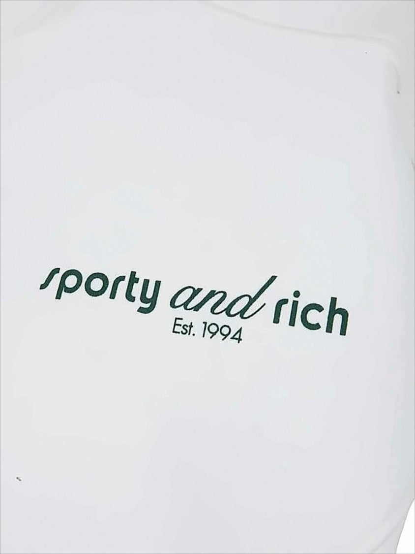 Sporty And Rich Half-Zip Long Sleeve Cotton Pullover With Ribbed Details