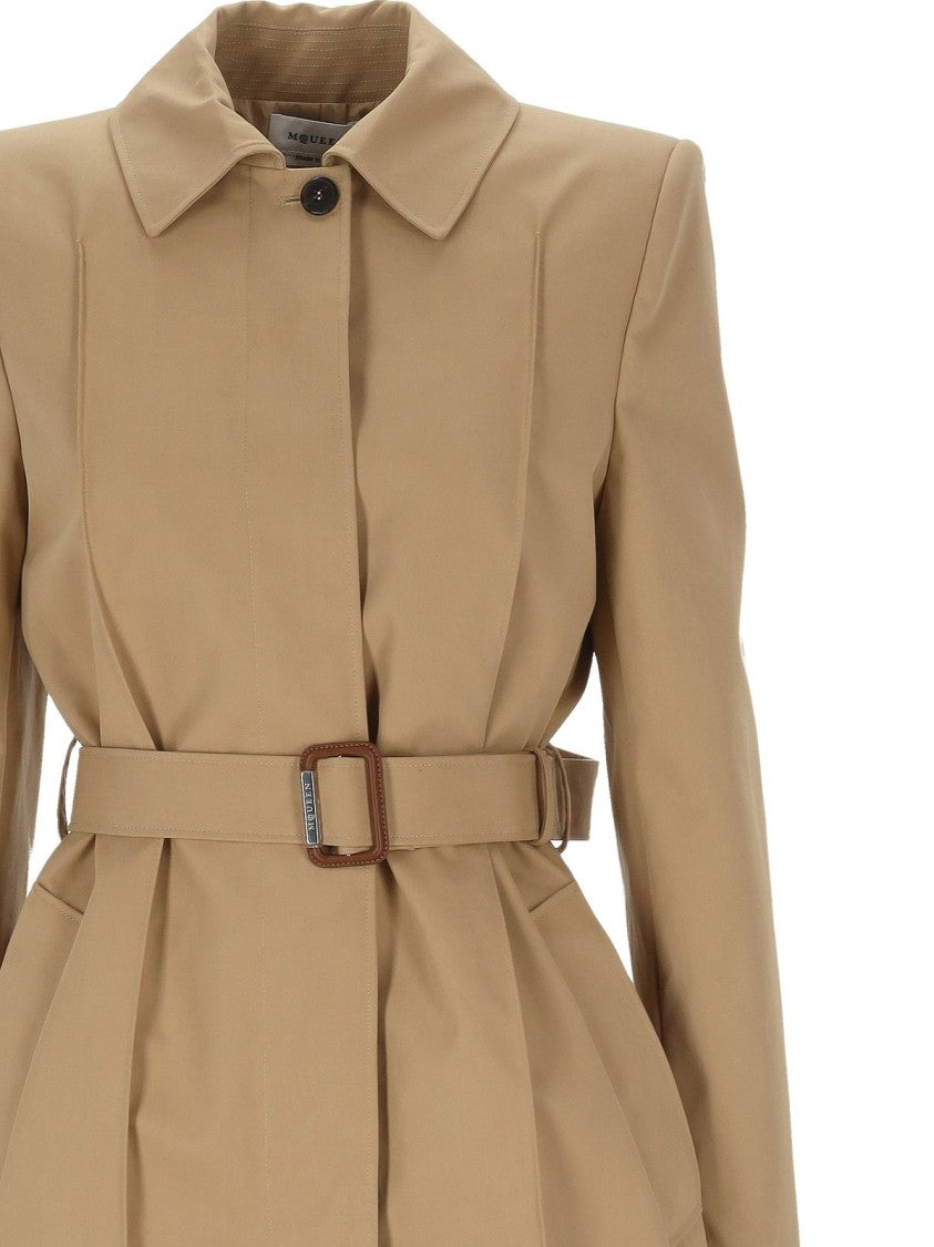 Alexander Mcqueen Tailored Beige Coat With High Collar
