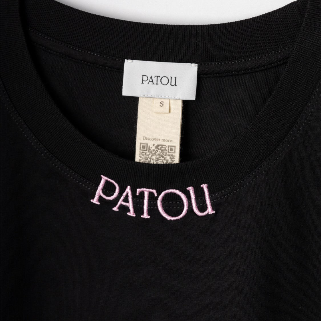 Patou Cropped T-Shirt With Embroidered Collar In Deep Black