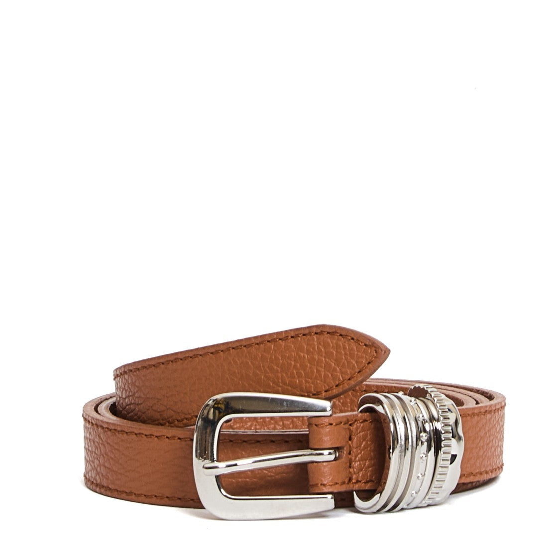Orciani Leather Belt With Distinctive Oval Silver Buckle
