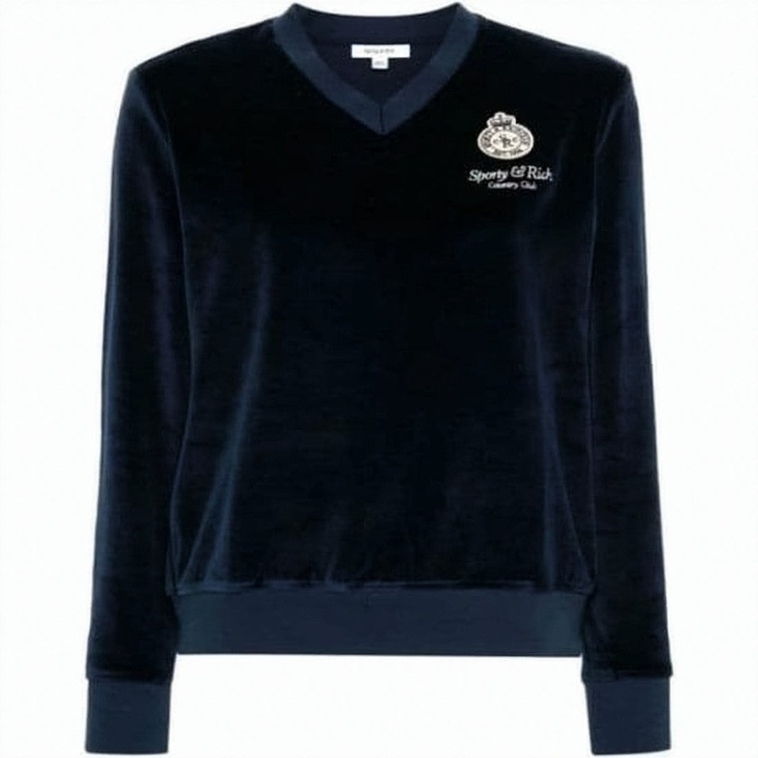 Sporty And Rich Long-Sleeve Top With Velvety Texture And Emblem