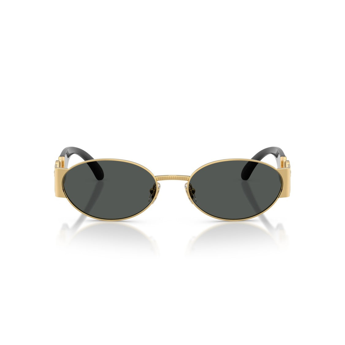 Versace Oval Frame Sunglasses With Gold-Tone Metal Rims And Glossy Black Arms