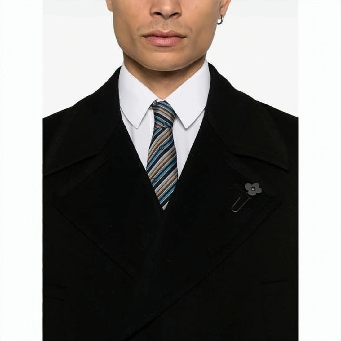 Lardini Double-Breasted Wool Coat With Floral Pin Detail