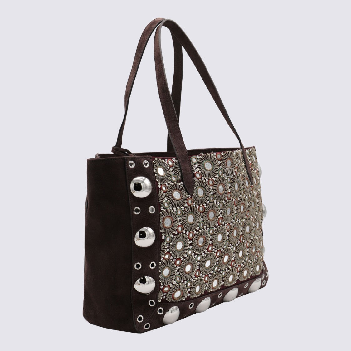 Valentino Garavani Embellished Brown Leather Tote
