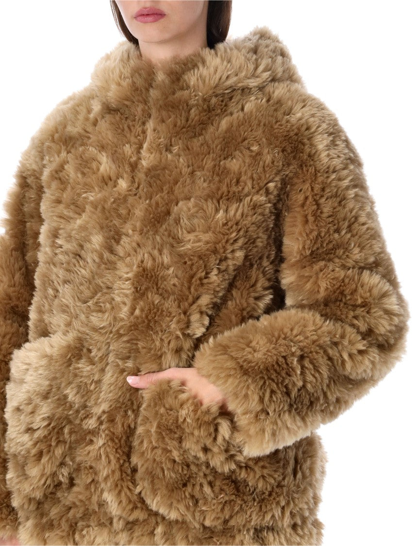 Vegancode Hooded Bomber Faux Fur Jacket