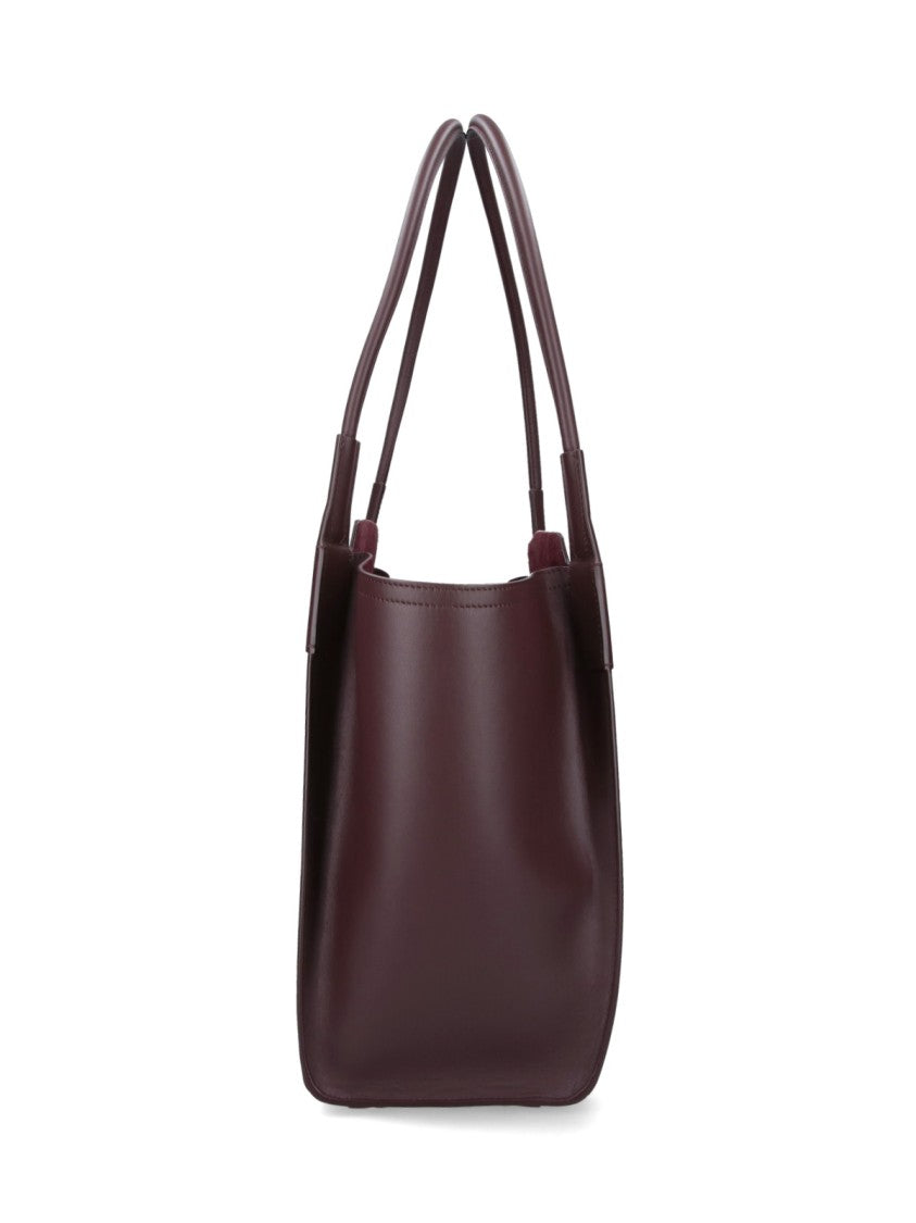 Victoria Beckham Burgundy Leather Tote Bag With Panel Design