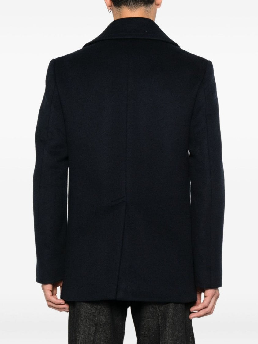 Givenchy Dark Blue Double Breasted Wool Coat