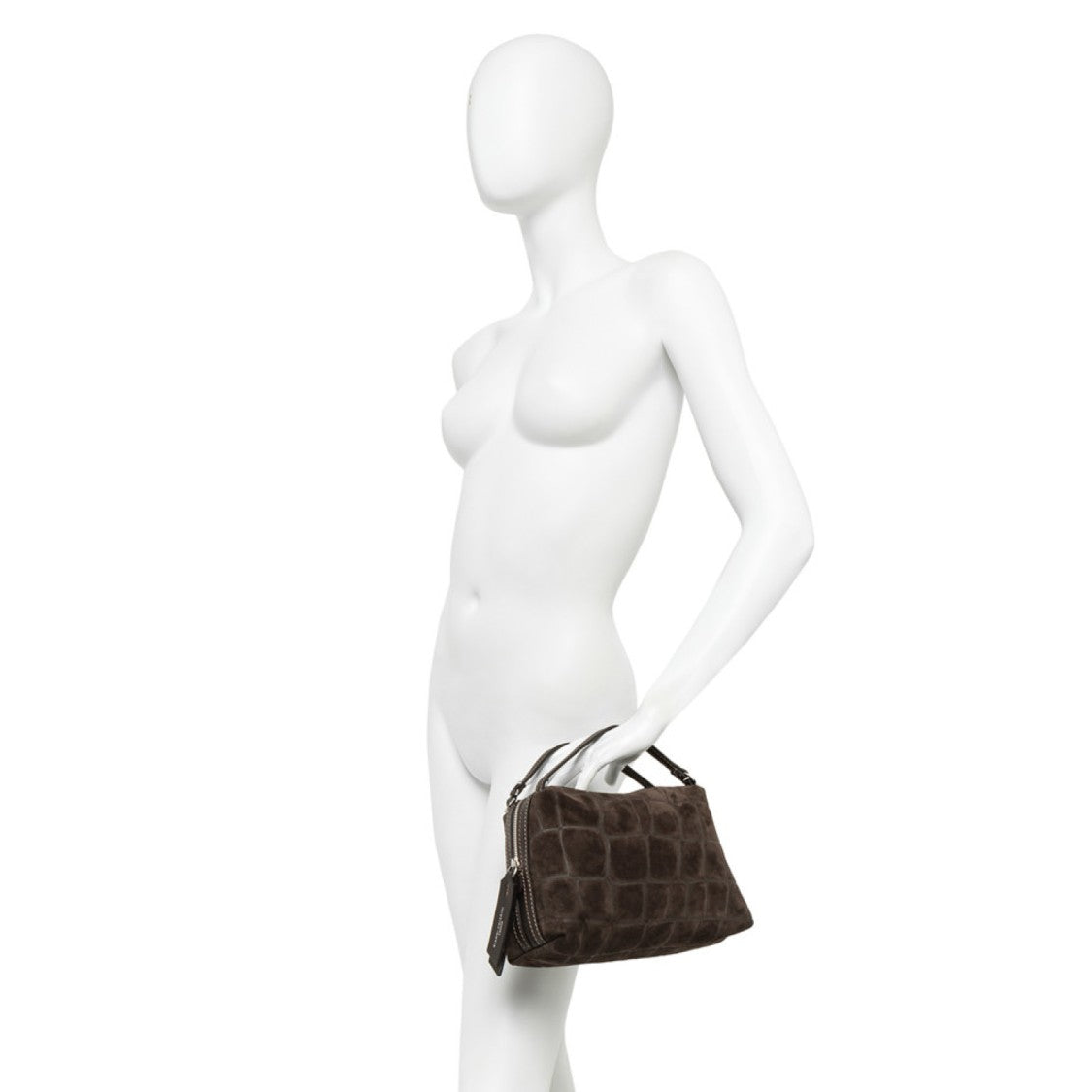 Gianni Chiarini Coffee Alifa Croc-Embossed Suede Bag