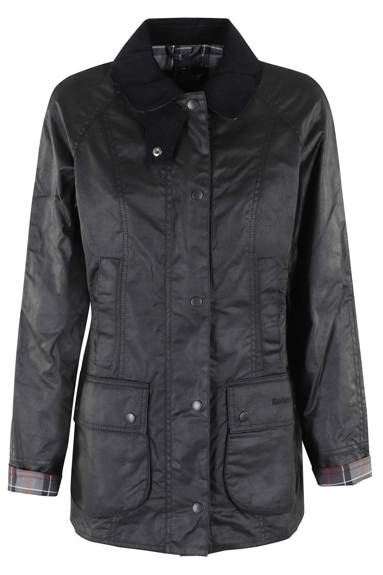 Barbour Black Beadnell Wax Corduroy Collar Flap Pocket Cotton Jacket