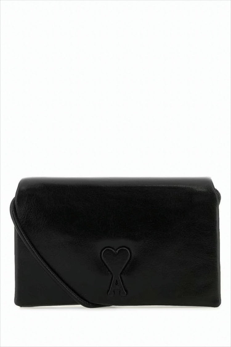 Ami Rectangular Black Leather Shoulder Bag
