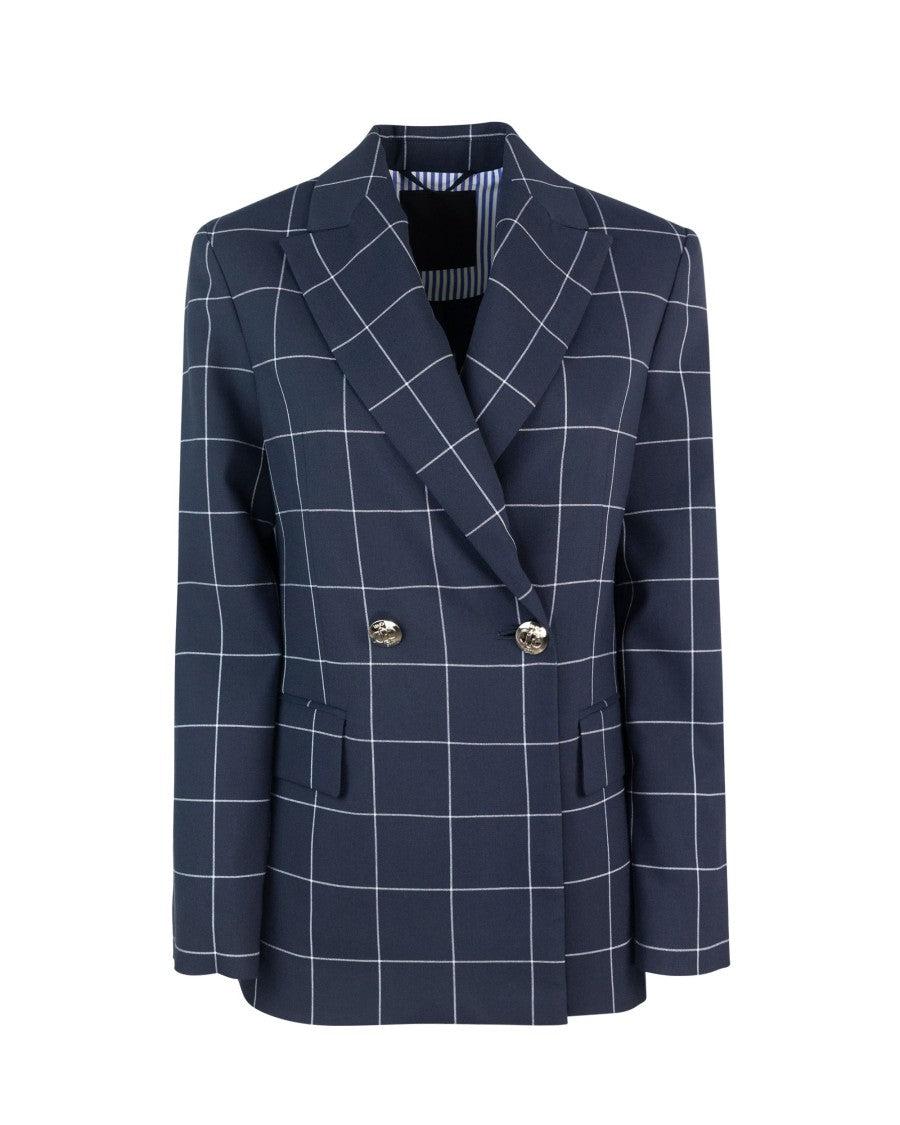 Liu Jo Double-Breasted Check Blue Blazer