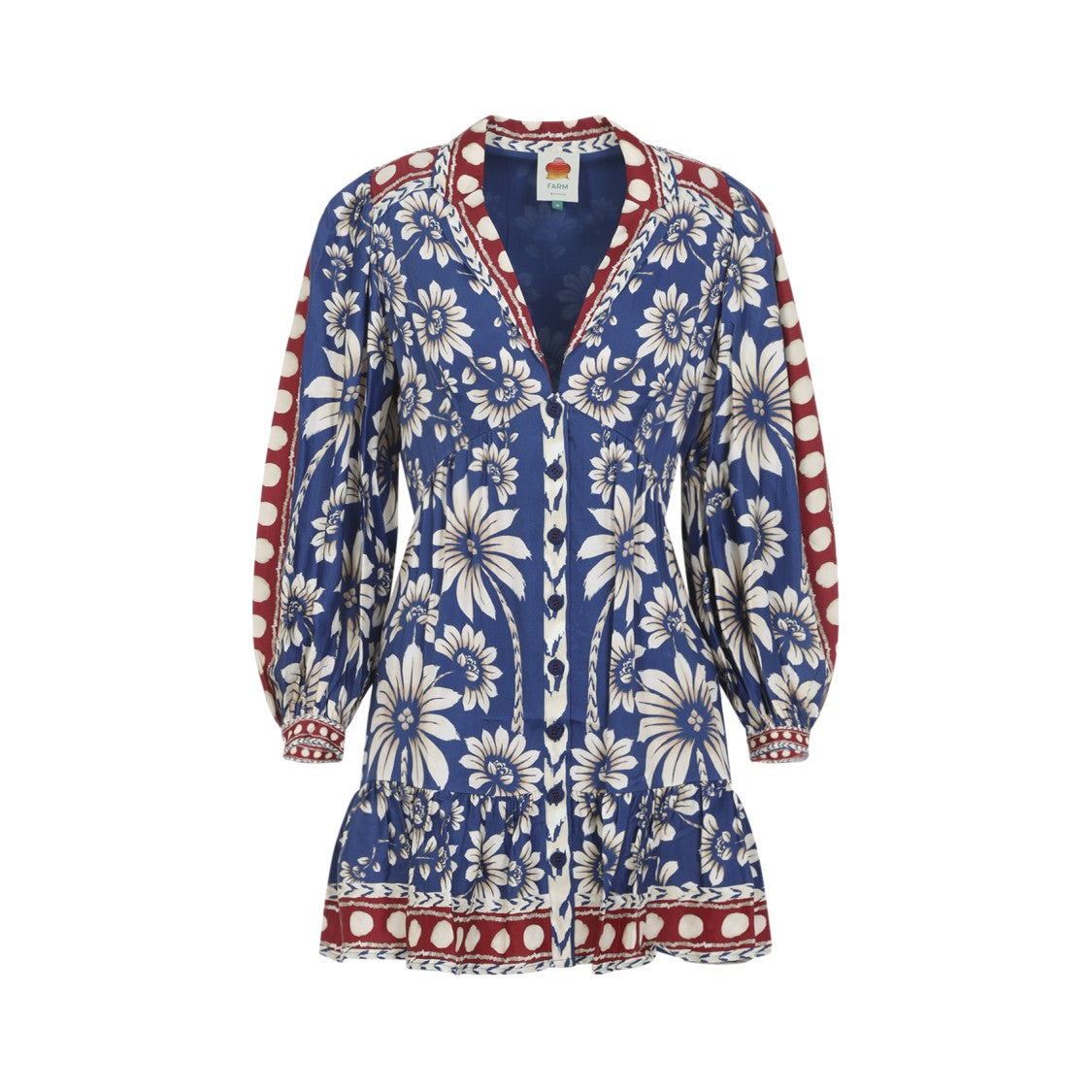 Farm Rio Blue Floral Mini Dress With Puffed Sleeves