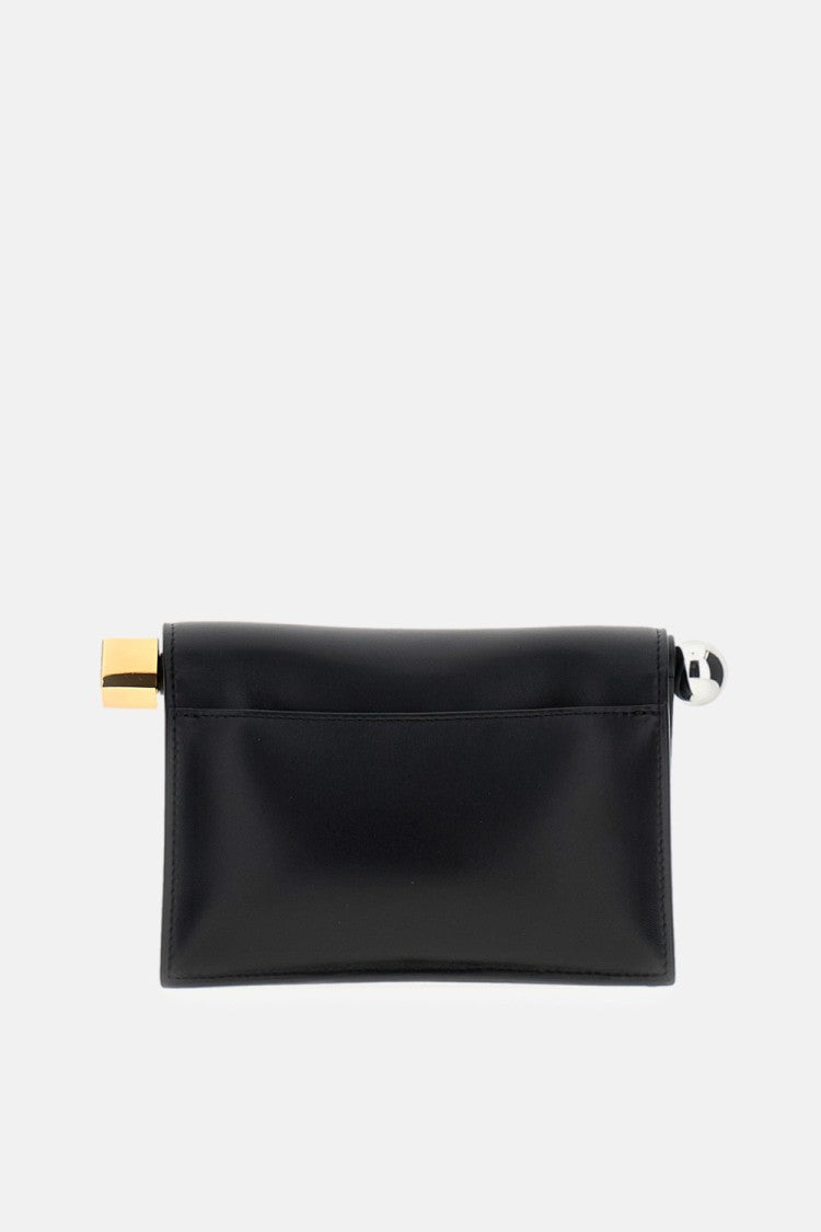 Jacquemus Calfskin Leather Clutch With Gold Accents And Removable Chain Strap
