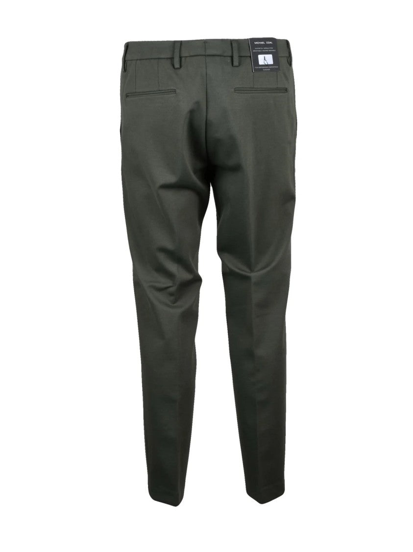 Michael Coal Military Green Slim Tapered Trousers With Clean Front And Button Closure